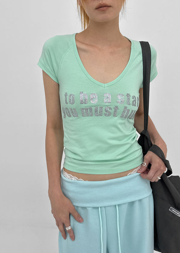 Jeff Glitter V-neck Short Sleeve Tee
