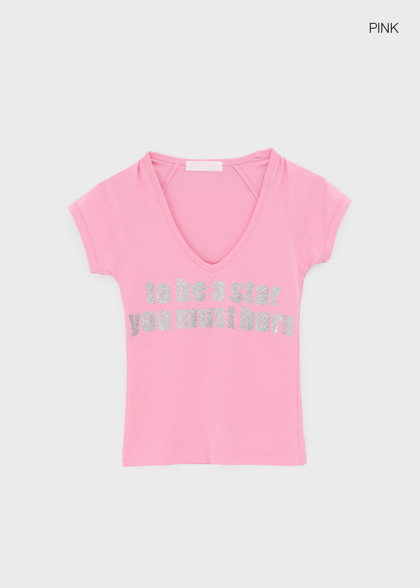 Jeff Glitter V-neck Short Sleeve Tee