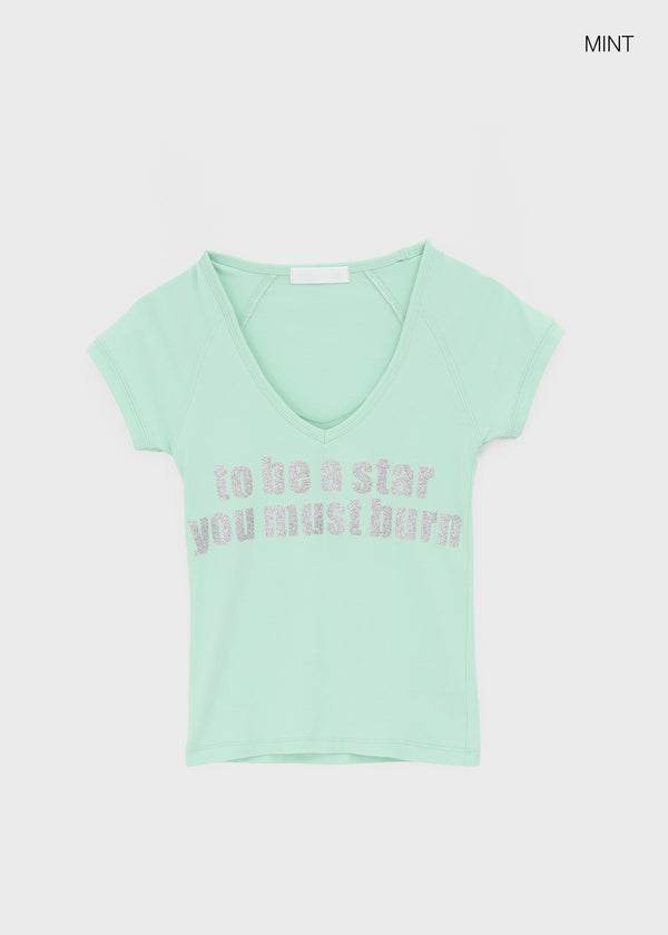 Jeff Glitter V-neck Short Sleeve Tee