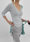 Bellows button V-neck 3/4 sleeves