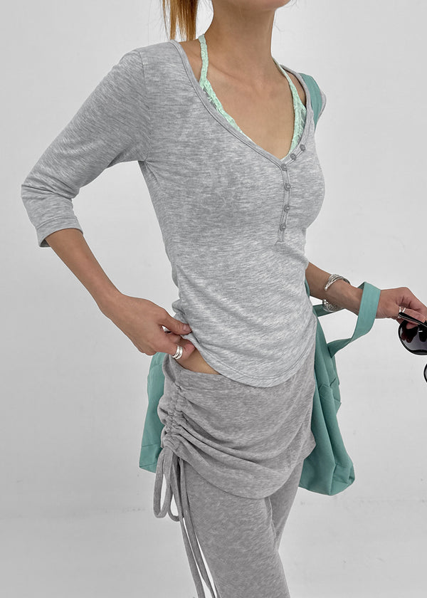 Bellows button V-neck 3/4 sleeves