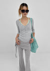 Bellows button V-neck 3/4 sleeves