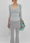 Bellows button V-neck 3/4 sleeves