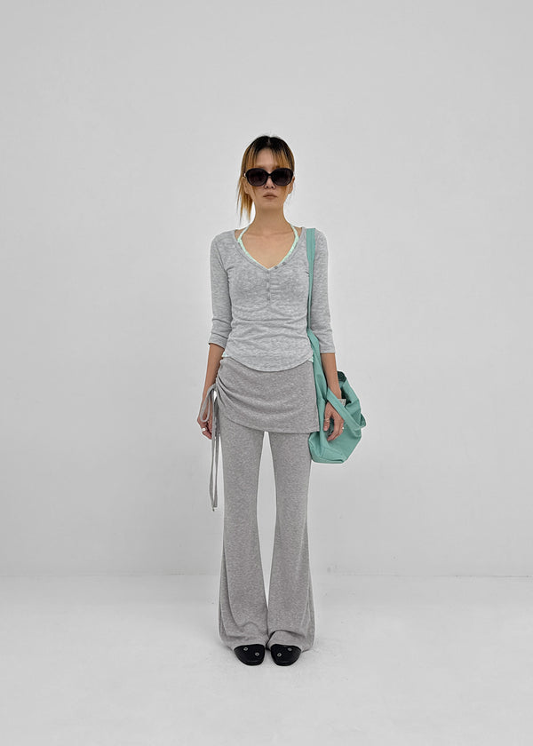 Bellows button V-neck 3/4 sleeves