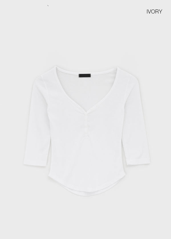 Bellows button V-neck 3/4 sleeves
