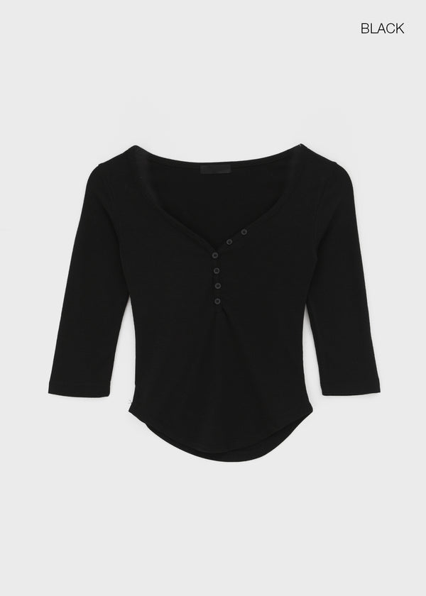Bellows button V-neck 3/4 sleeves