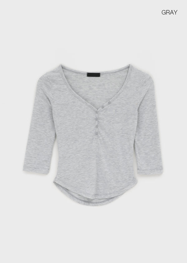Bellows button V-neck 3/4 sleeves