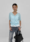 Polyp Linen V-neck Short Sleeve Knit Cardigan
