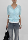 Polyp Linen V-neck Short Sleeve Knit Cardigan