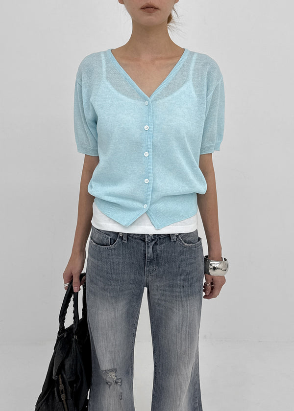 Polyp Linen V-neck Short Sleeve Knit Cardigan