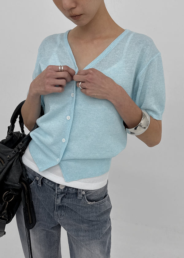 Polyp Linen V-neck Short Sleeve Knit Cardigan
