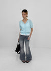 Polyp Linen V-neck Short Sleeve Knit Cardigan