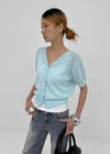 Polyp Linen V-neck Short Sleeve Knit Cardigan