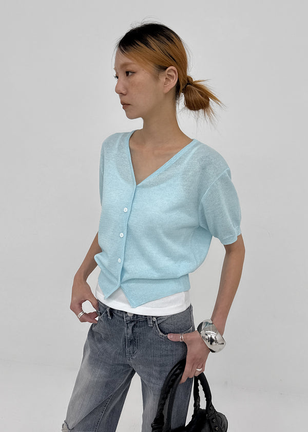 Polyp Linen V-neck Short Sleeve Knit Cardigan