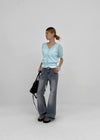 Polyp Linen V-neck Short Sleeve Knit Cardigan