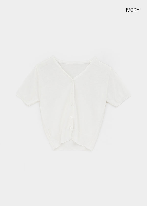 Polyp Linen V-neck Short Sleeve Knit Cardigan