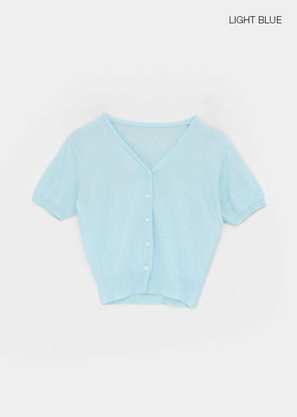 Polyp Linen V-neck Short Sleeve Knit Cardigan