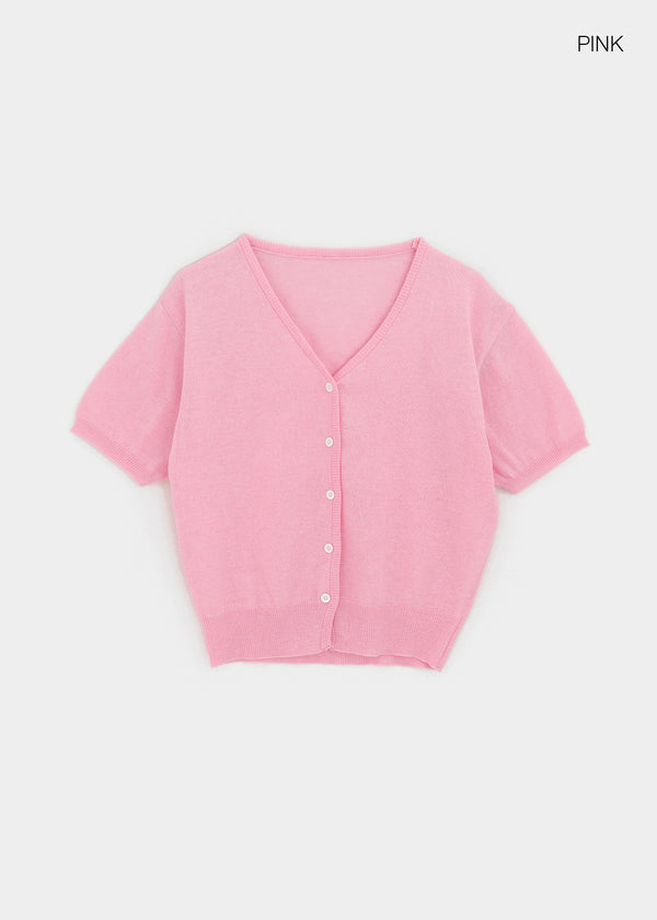 Polyp Linen V-neck Short Sleeve Knit Cardigan