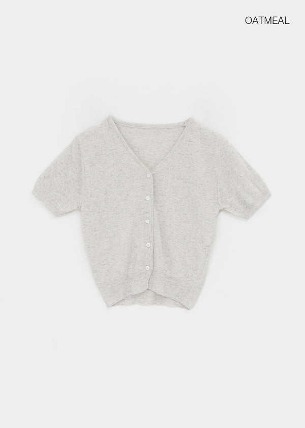 Polyp Linen V-neck Short Sleeve Knit Cardigan