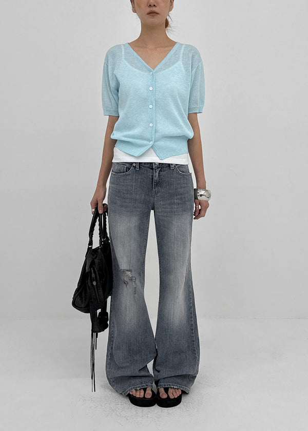 Deanb Low-waist Damaged Bootcut Denim Pants