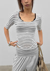Huring U-neck striped 5-sleeve tee