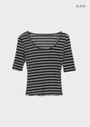 Huring U-neck striped 5-sleeve tee