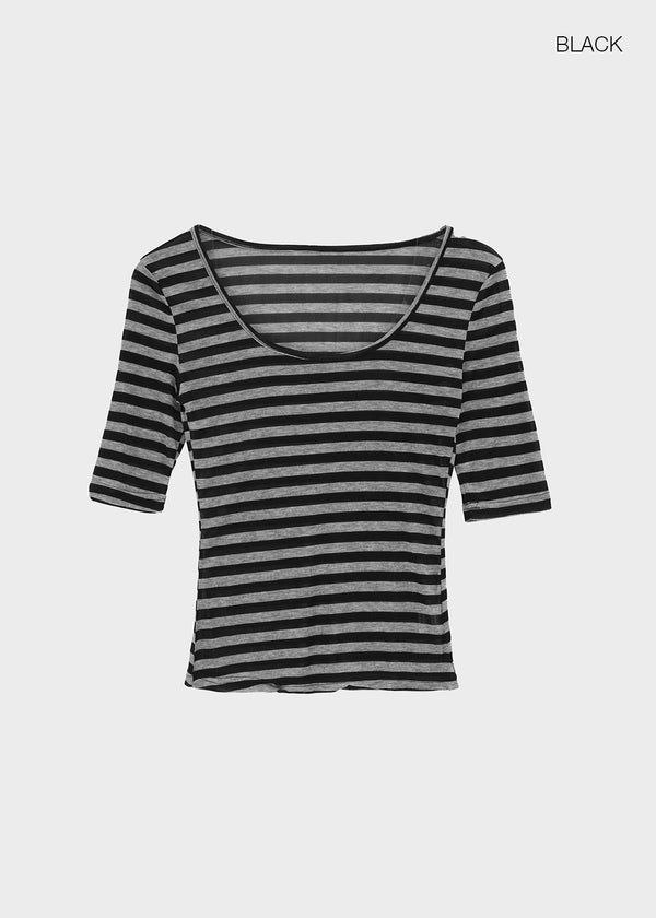 Huring U-neck striped 5-sleeve tee