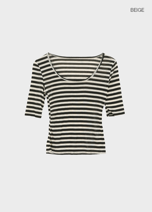 Huring U-neck striped 5-sleeve tee