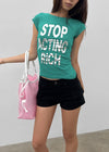 Weben Cap Sleeve Lettering Short Sleeve Tee
