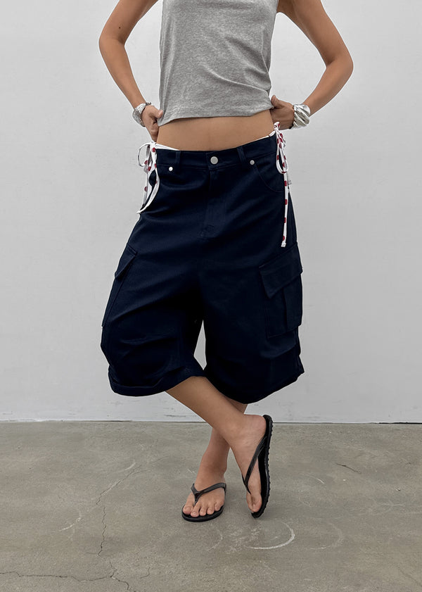 (UNISEX) Jetting Bermuda Back Elastic Cargo Pants