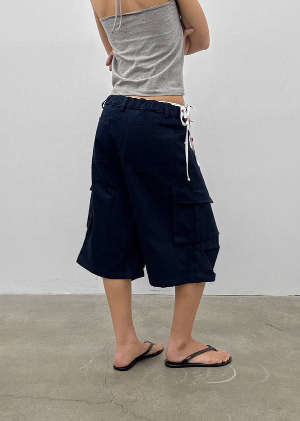 (UNISEX) Jetting Bermuda Back Elastic Cargo Pants