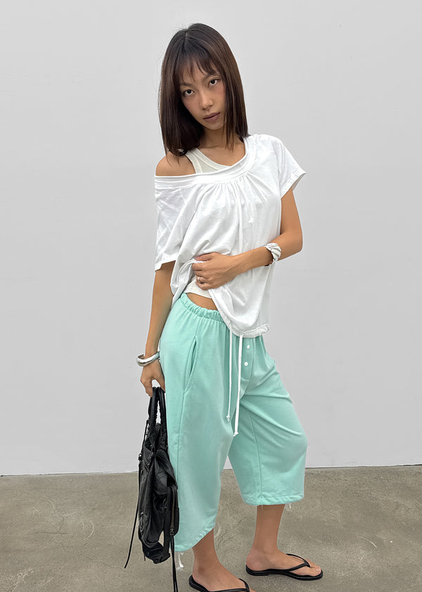 Kyouul Shirred Strap One-Shoulder Short Sleeve Tee