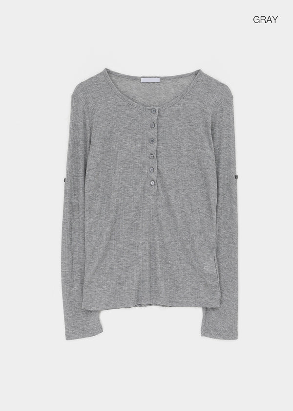 Debpin Henley Neck Roll-up Summer Long Sleeve Tee