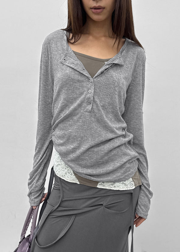 Debpin Henley Neck Roll-up Summer Long Sleeve Tee