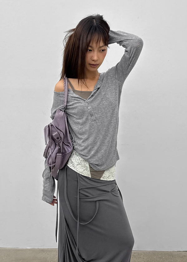Debpin Henley Neck Roll-up Summer Long Sleeve Tee