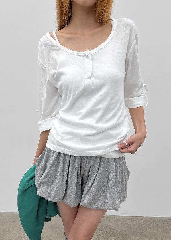Swerve Henley Neck Rolled-up 3/4 Sleeve Tee