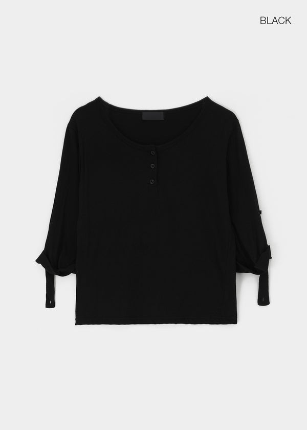 Swerve Henley Neck Rolled-up 3/4 Sleeve Tee