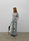 Gash Damaged Bootcut Denim Pants