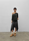 Mauve Tencel Button Batwing Short Sleeve T-shirt