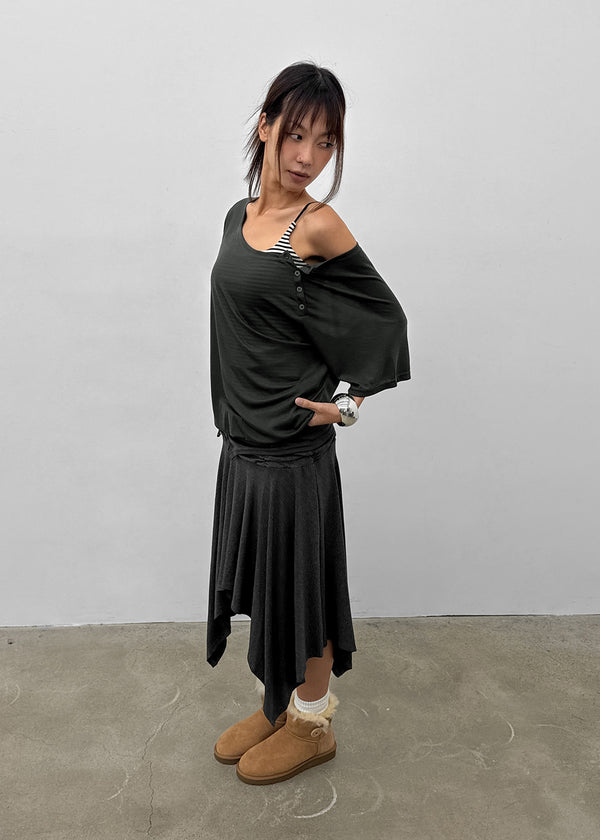Mauve Tencel Button Batwing Short Sleeve T-shirt