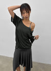Mauve Tencel Button Batwing Short Sleeve T-shirt