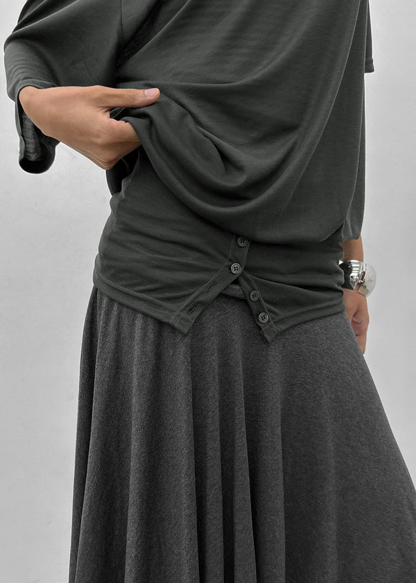 Mauve Tencel Button Batwing Short Sleeve T-shirt