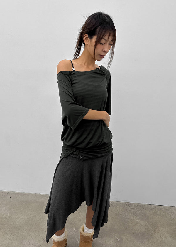 Mauve Tencel Button Batwing Short Sleeve T-shirt