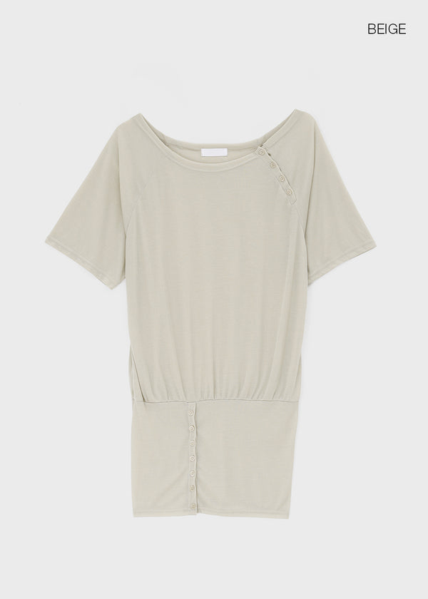 Mauve Tencel Button Batwing Short Sleeve T-shirt