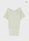 Mauve Tencel Button Batwing Short Sleeve T-shirt