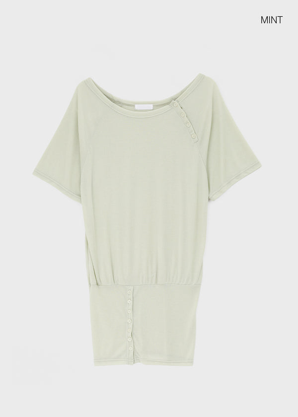 Mauve Tencel Button Batwing Short Sleeve T-shirt