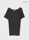 Mauve Tencel Button Batwing Short Sleeve T-shirt