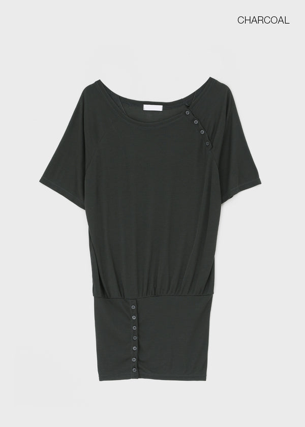 Mauve Tencel Button Batwing Short Sleeve T-shirt