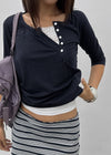 Feline Shirred Asymmetrical Button 3/4 Sleeveless