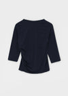 Feline Shirred Asymmetrical Button 3/4 Sleeveless